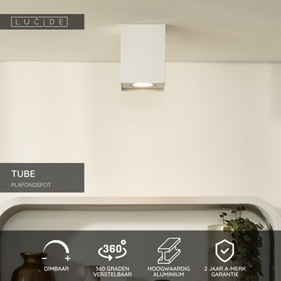 Lucide TUBE - Plafondspot - 1xGU10 - Wit